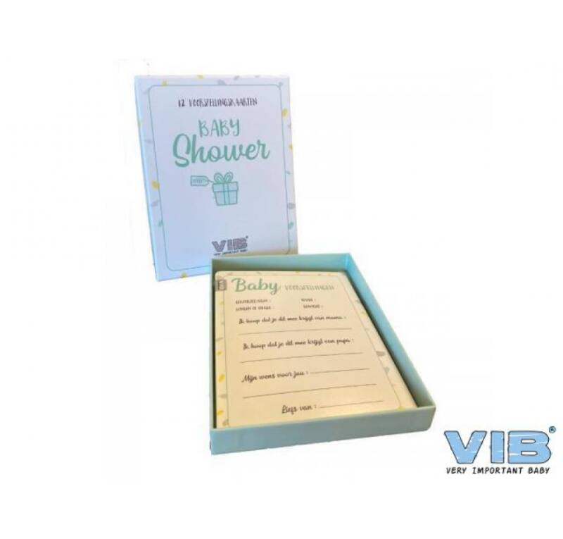 Box met 12 vib® baby shower 'voorspelling' cards (invulbaar & bewaarbaar)