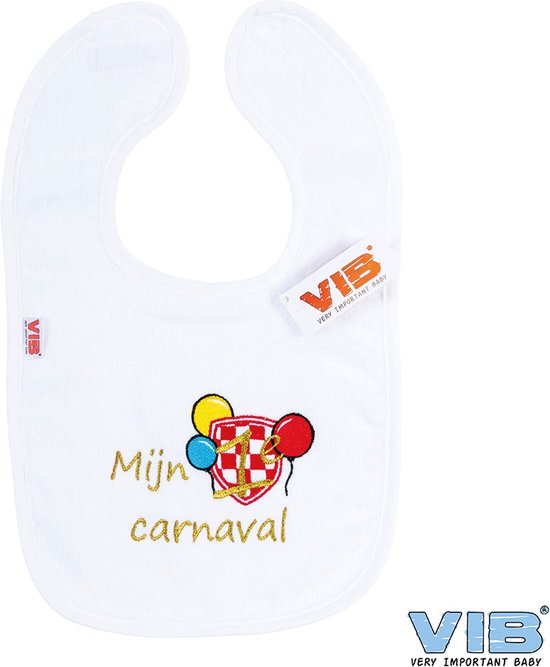 VIB® - Slabbetje Luxe velours - Mijn 1e Carnaval (Wit)