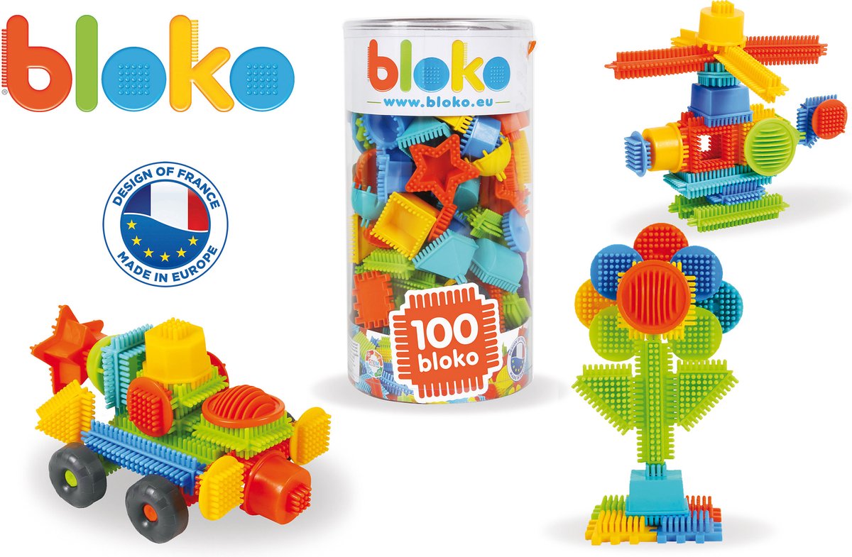 Bloko - tube met 100 bouwstukken - Classic - Bouwset - Nopper