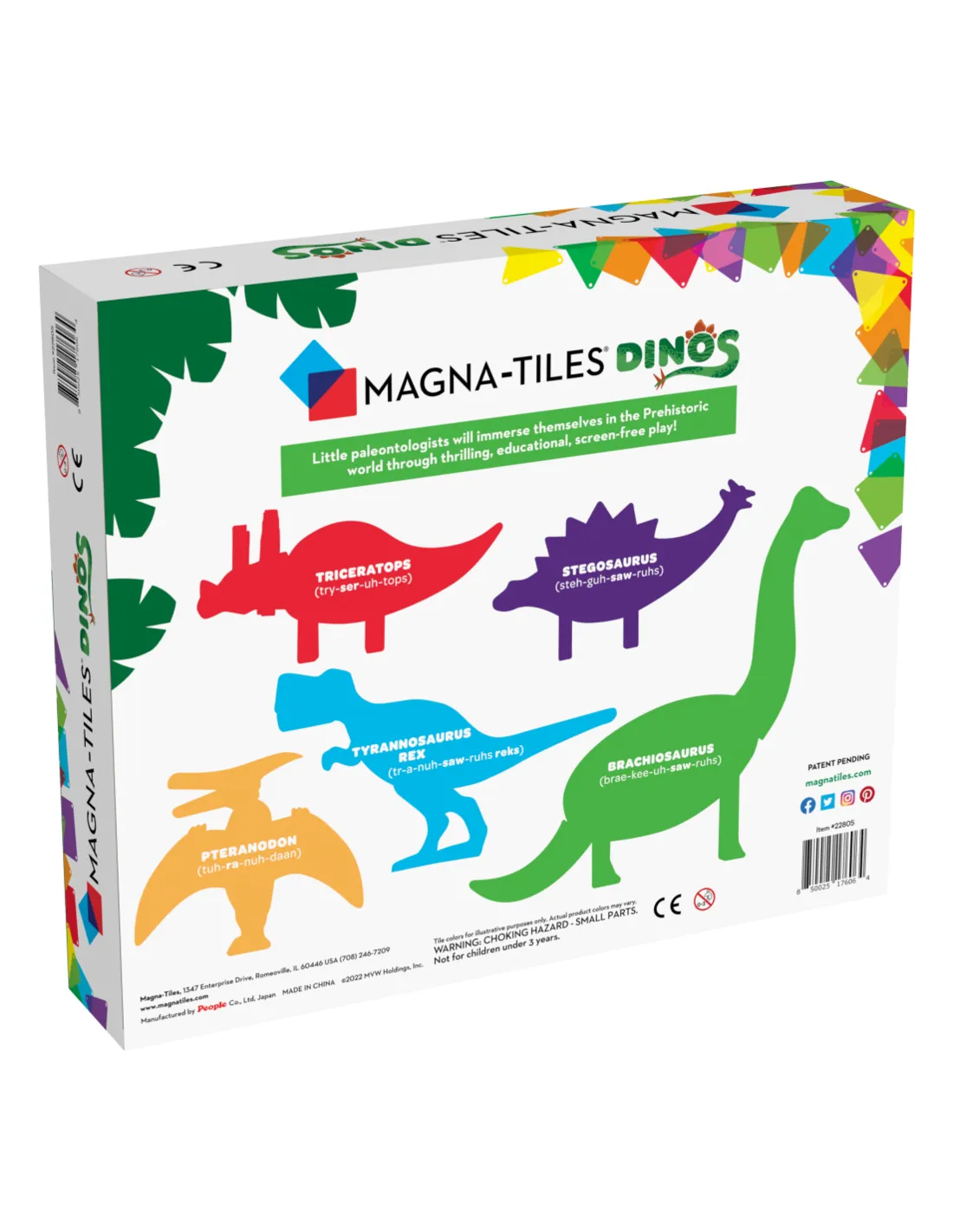 Magna-Tiles Uitbreidingsset Dino's (5 stuks), magnetisch speelgoed