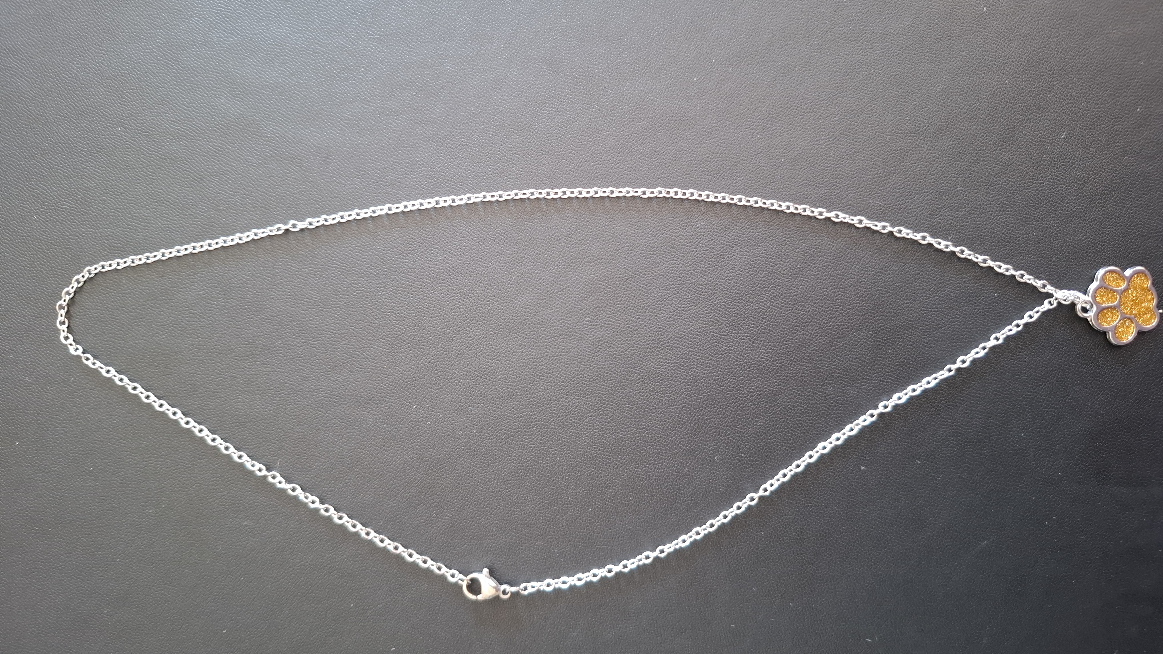 ketting in zilveren kleur met geel/goud kleurige pootje