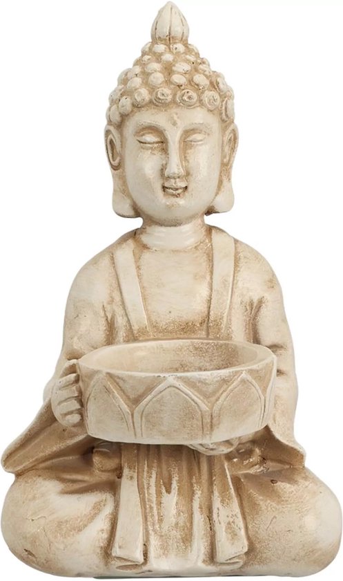 Home & styling - Boeddha theelichthouder crème kleurig