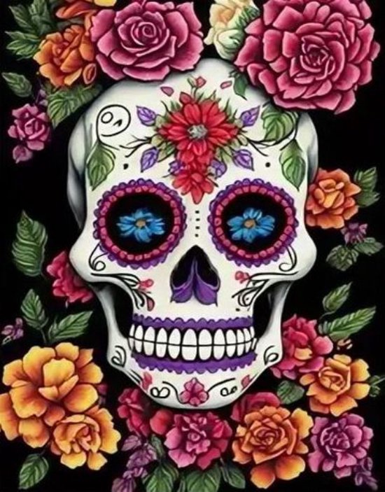 Diamond Painting Set - skull - bloemen 50X40
