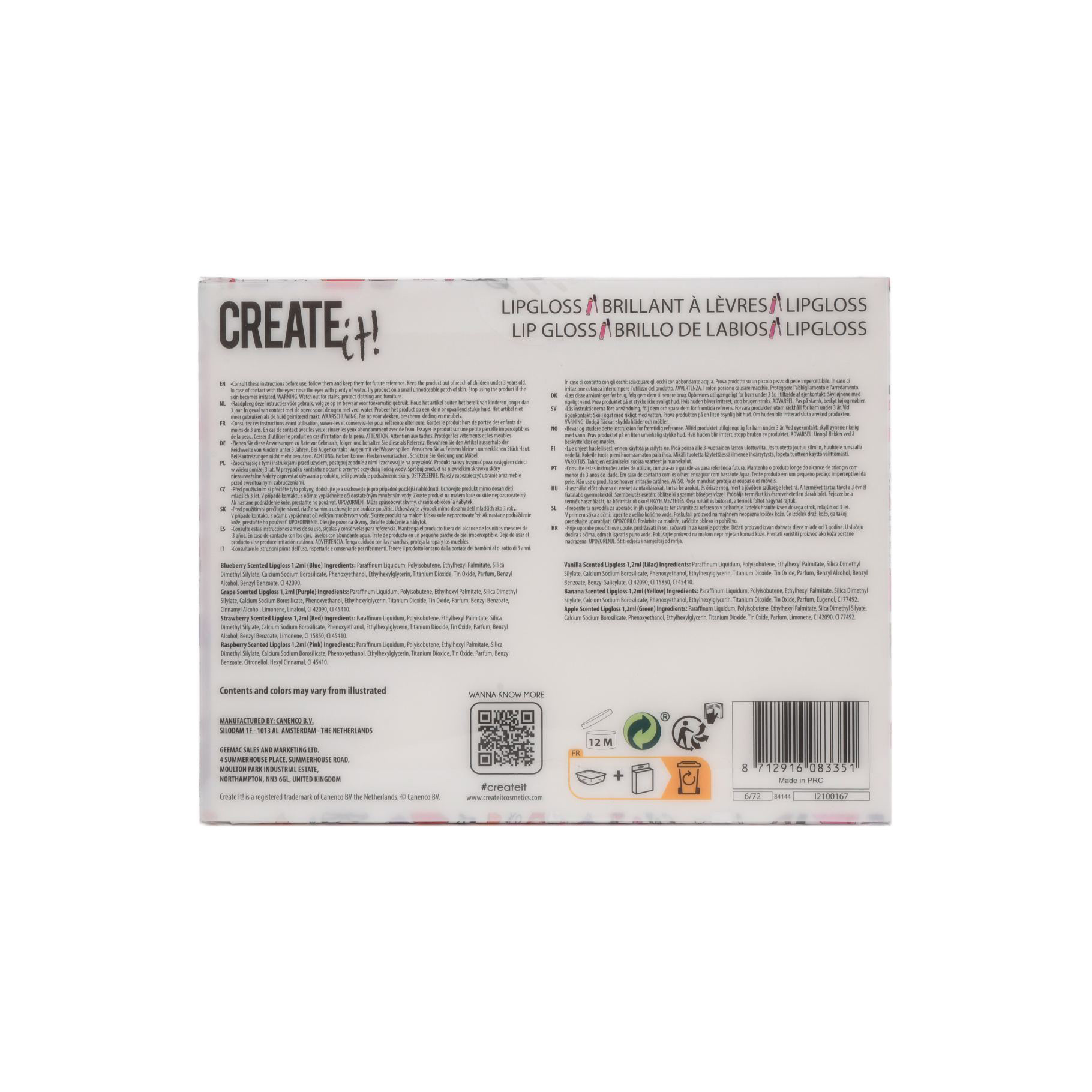 kerst: Create It! Lipgloss met glitter en geur 7-delig