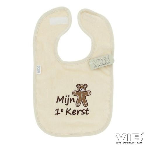 VIB® ( beige )- Slabbetje Luxe velours - Mijn 1e Kerst + Peperkoek Beertje 