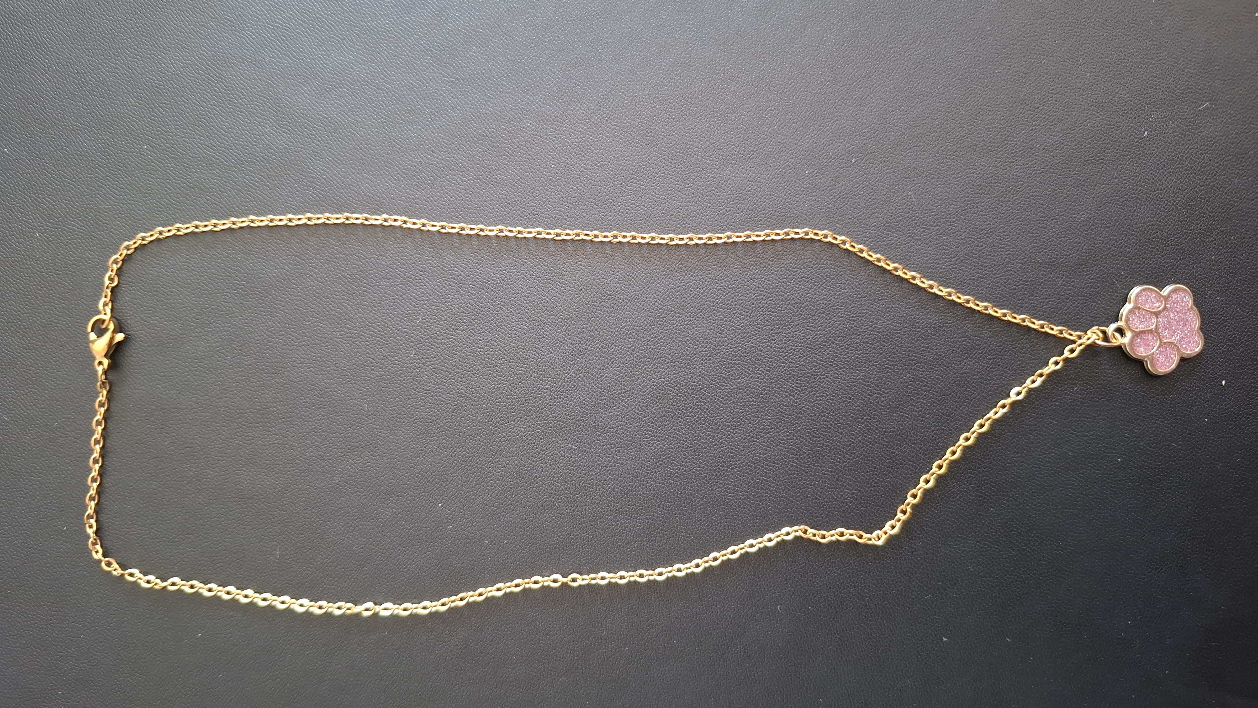 ketting in gouden kleur met roze pootje