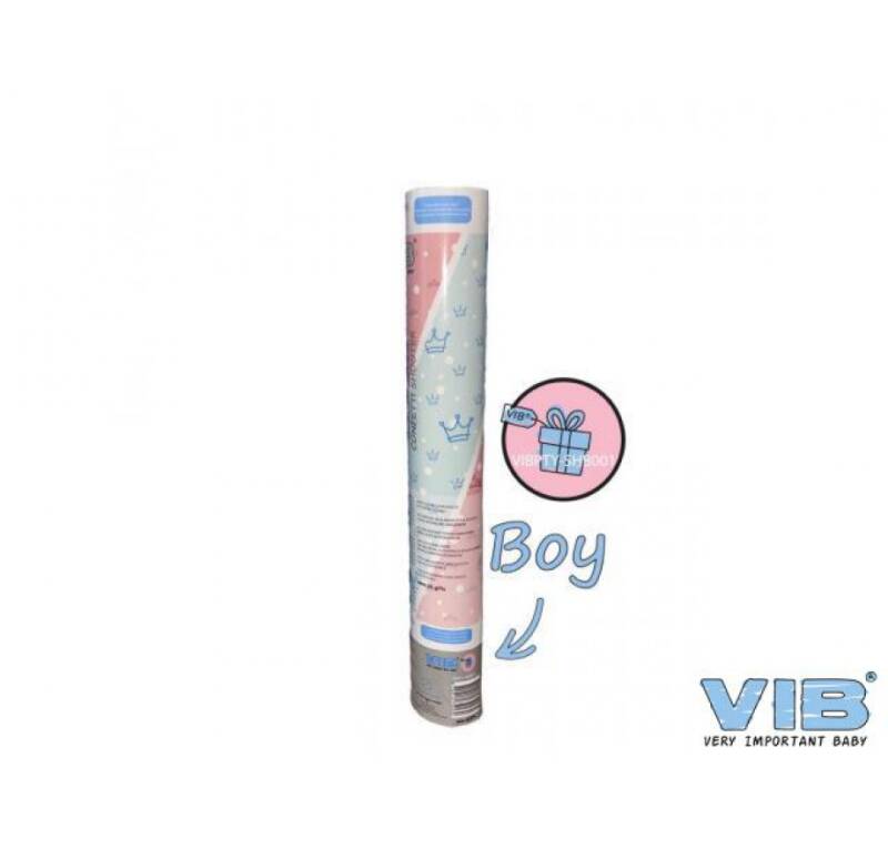 Gender reveal confetti shooter boy blue (blauw cadeautje op handvat)
