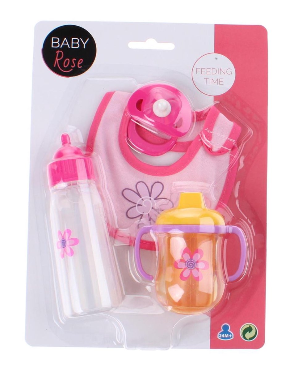 Baby Rose Etenstijd poppenspeelset, 4 delig