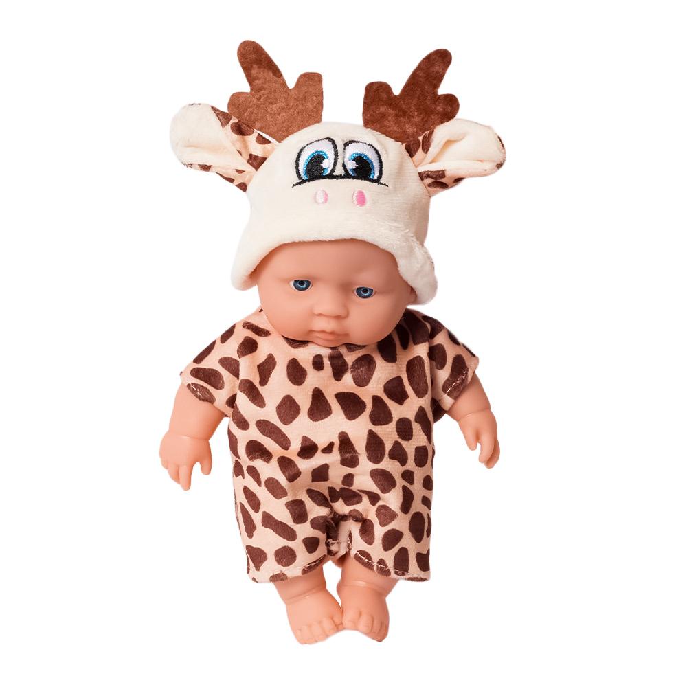 Babypop in donker giraffen pakje - 20 cm