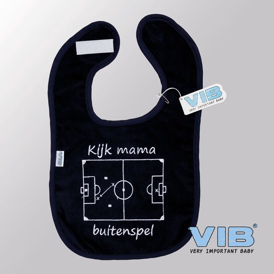 VIB® - Slabbetje Luxe velours - Kijk mama buitenspel (Voetbalveldje) (Navy)