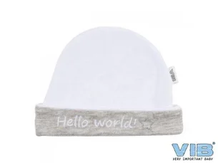 V.i.b. muts rond all over print — wit/grijs-hello world