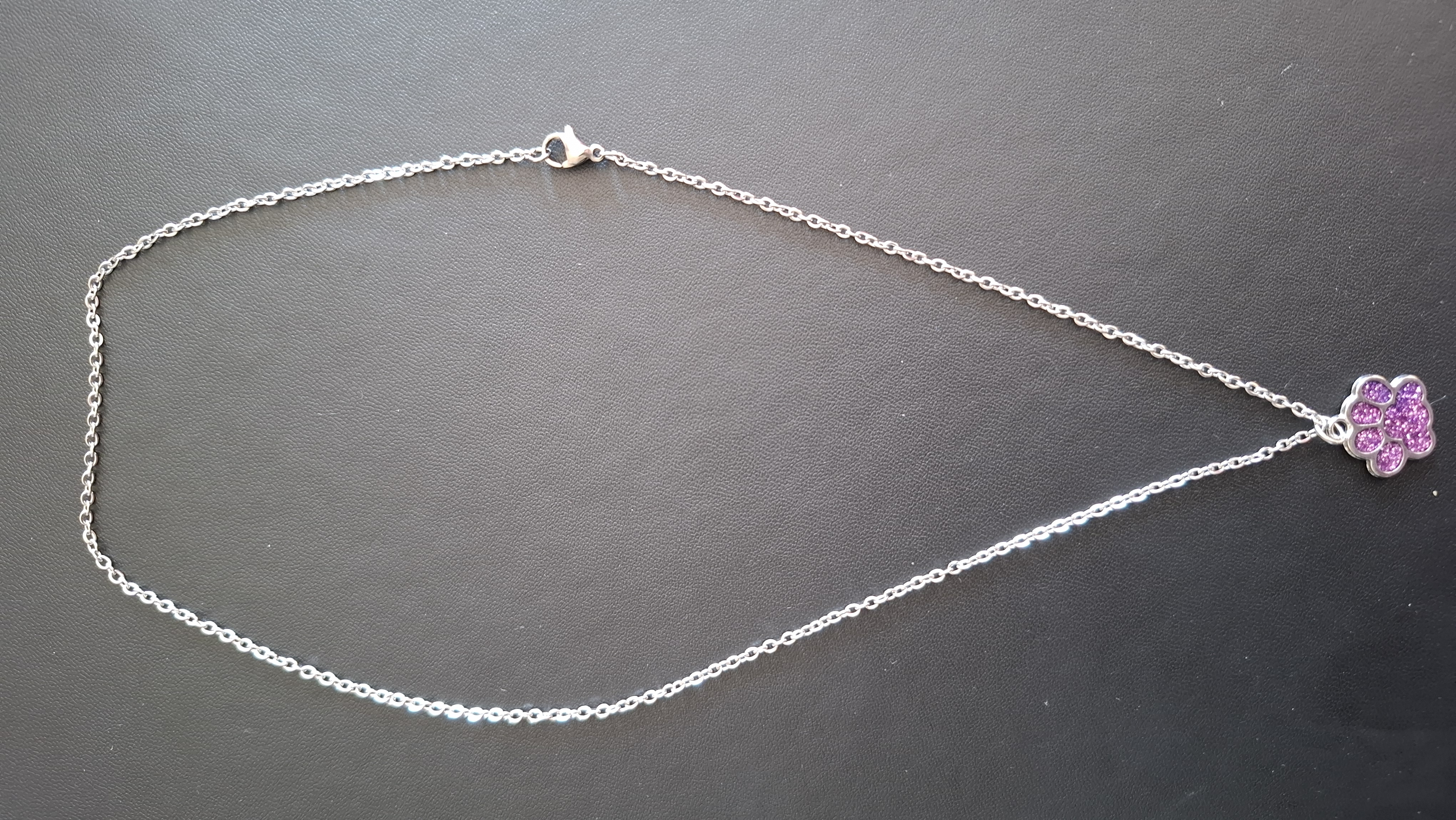 ketting in zilveren kleur met paars pootje