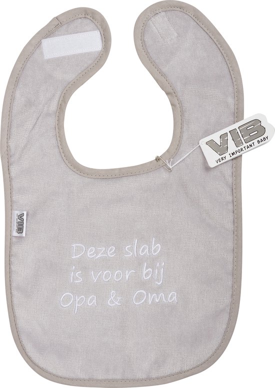 VIB® - ( grijs ) Slabbetje Luxe velours - Deze slab is voor bij Opa en Oma 