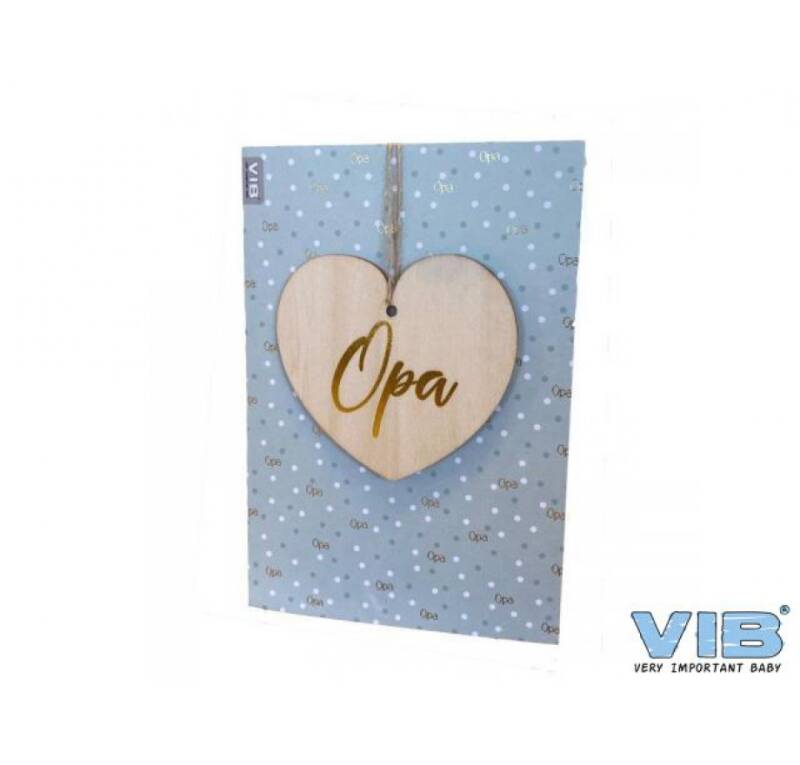 Wenskaart met houten hanger hart 'opa' mint-wit-goud
