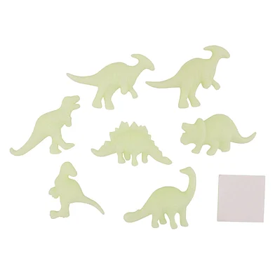 Glow in the dark 3D muur dino's 7 stuks op kaart