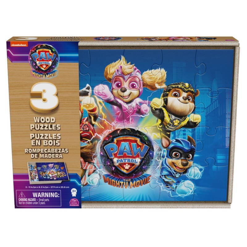 Puzzel 3 pack paw patrol the mighty movie wood box