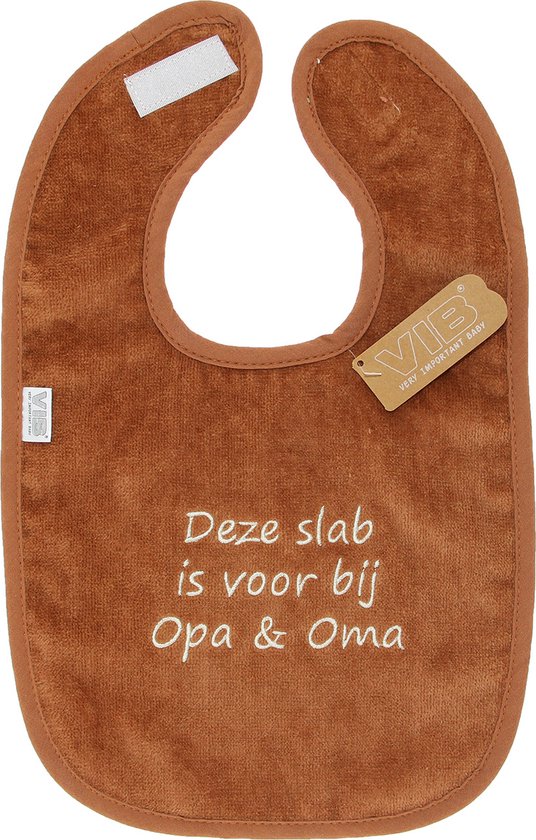  VIB® (bruin) - Slabbetje luxe velours - 'Deze slab is voor bij Opa & Oma' 