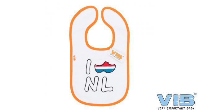 VIB® - Slabbetje Luxe velours - I Love Holland met Klomp (Wit-Oranje) 