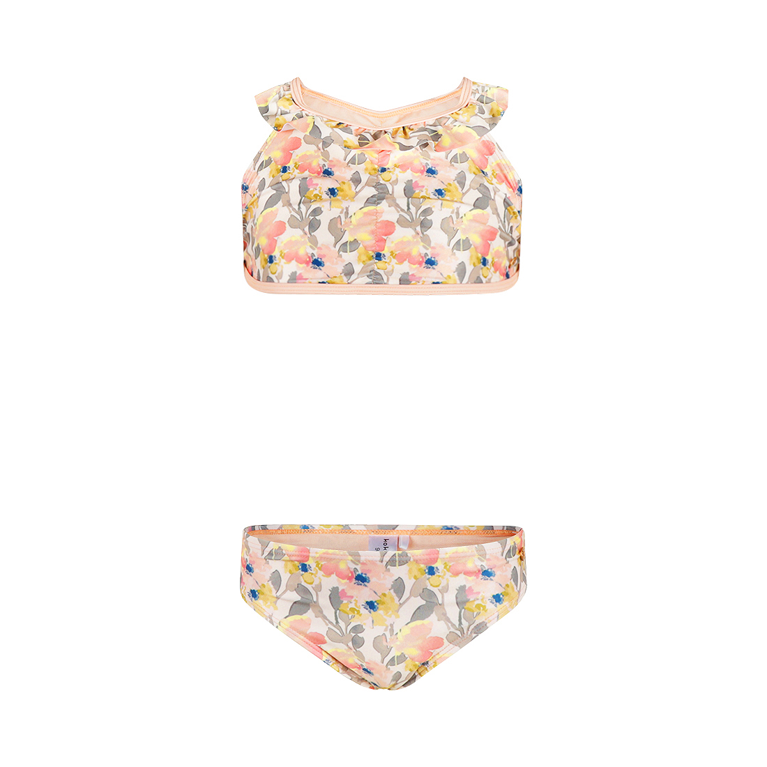 Koko Noko meisjes bikini perzikroze geel bloem 98/104