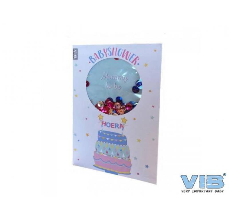 Wenskaart schudbaar met pailleten baby shower uni