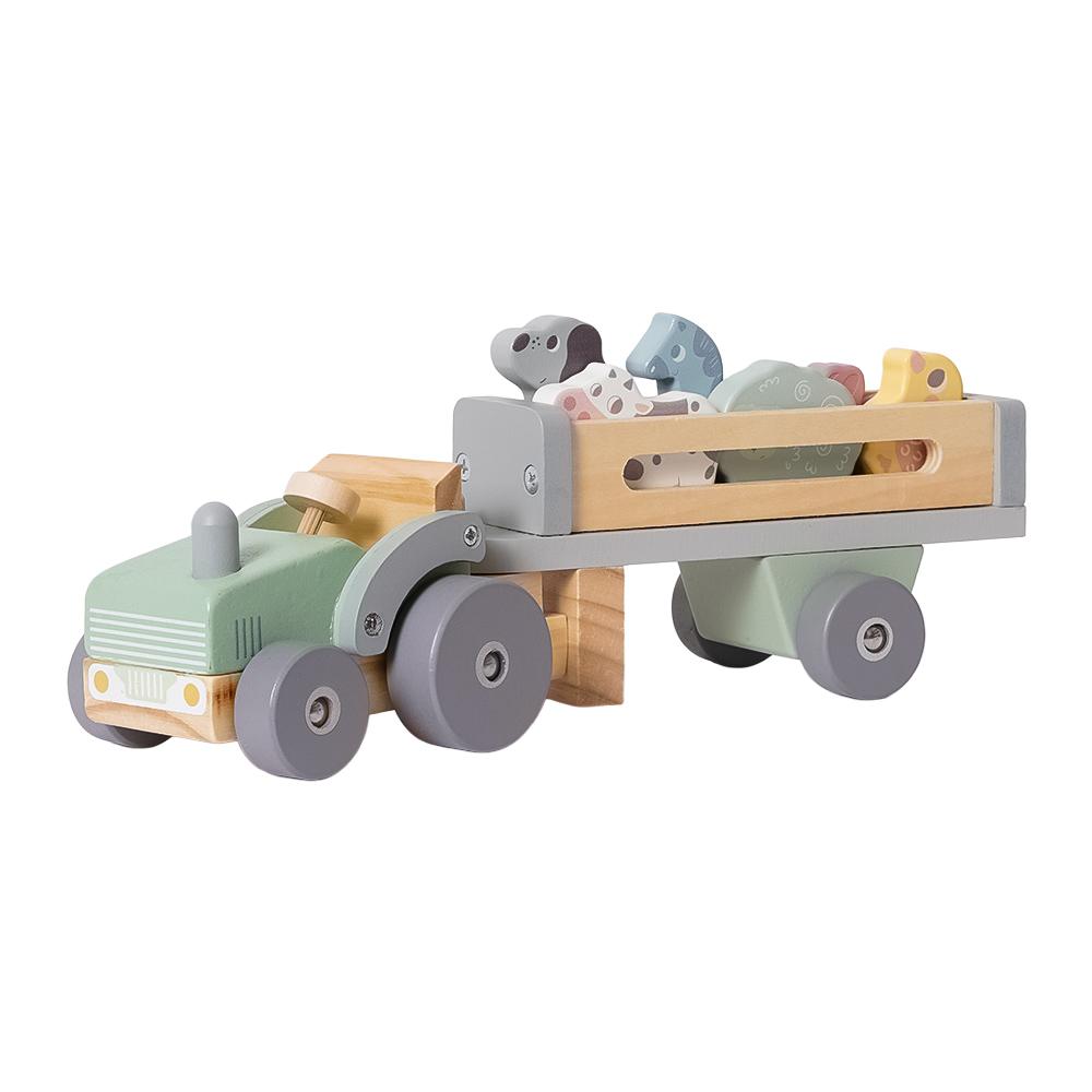 Houten Traktor met Trailer 8-delig pastelkleur
