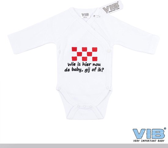 VIB® - Rompertje (overslag) Luxe Katoen - Wie is hier nou de Baby, Gij of Ik (Wit)