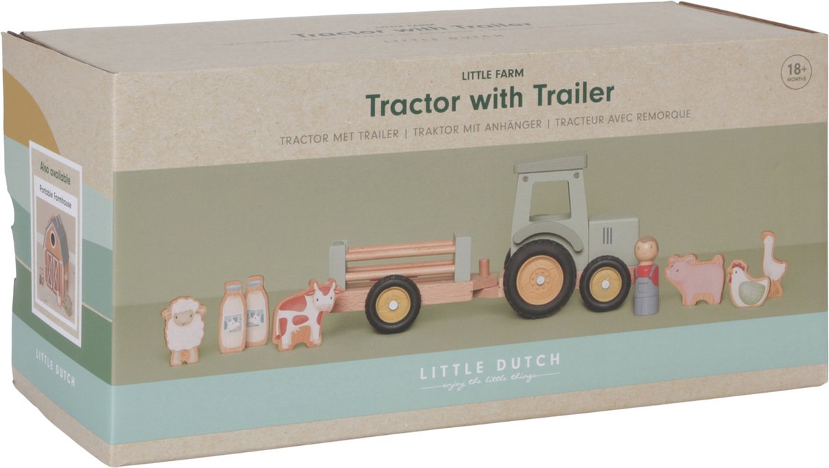 Little Dutch Tractor met trailer Little Farm LD7149